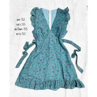 ราคา เดรสสั้นผ้าคล้ายชีฟองแขนกุดมีเชือกผูกเอวสีเขียว (27574814187)