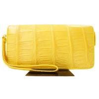 ราคา กระเป๋าสตางค์ผู้หญิงหนังจระเข้แท้ 100% รุ่นซิปรอบคู่ Size L มีสายคล้องมือ ใส่การ์ด บัตรเครดิต ใส่โทรศัพท์ สีเหลือง ใหม่ (27060845966)