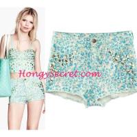 ราคา SALE* แบรนด์เนมแท้ลดราคาถูก กางเกงยีนส์เที่ยวทะเล กางเกงขาสั้นลายเสือสีฟ้าพาสเทลน่ารัก แต่งหมุดวิ้งๆ ใส่กับบิกินีก็สวยๆ (15999257486)