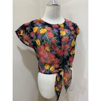 ราคา เสื้อแขนสั้น สีดำ ลายดอกไม้สีแดง เหลือง ม่วง มีผ้าผูกเอว คอกลม ผ้าซีทรู ใส่สบาย งานพรีเมี่ยม นำเข้าจากญี่ปุ่น Size M (26420081659)