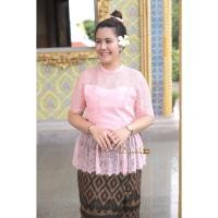 ราคา S36 - เสื้อลูกไม้แขนสั้นสีโอรส (7550359877)