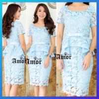 ราคา เดรสสีฟ้า M - 4XL ชุดออกงาน เดรสลูกไม้ เดรสแฟชั่น สำหรับสาวอวบ ผู้หญิง ระบาย แขนสั้น งานป้าย น่ารัก ถูก พร้อมส่ง (2606804452)