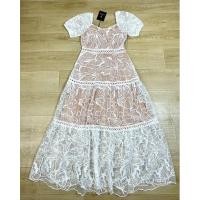 ราคา (2xl) เดรสยาว เดรสอลัง งานปัก ลายดอกชบา เดรสสีขาว สวยอลัง งานป้าย love lady (22513871209)