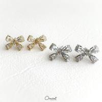 ราคา Lolita ribbon 14k earrings. (ต่างหูแบบติดหู งานชุบทองคำขาว เพชร CZ) (19081714803)