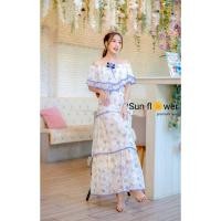 ราคา (s,m) เดรสยาว ชั้นๆ ผ้าฉลุปัก เดรสปาดไหล่ งานป้าย lady sunshine (27801743637)