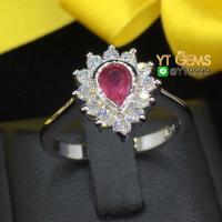 ราคา แหวนทับทิม หยดน้ำ ล้อมเพชร แหวนเงินแท้ ชุบทองคำขาว พลอยทับทิมแท้ YTG-3149 (4005738570)