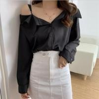 ราคา เชิ้ตแขนยาวเปิดไหล่ สายเดี่ยว สีดำ (12019666693)