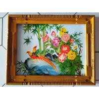 ราคา ภาพเสริมฮวงจุ้ย กรอบรูปติดผนัง กรอบรูปไม้สัก สีไม้สัก ภาพไก่ฟ้าสีทอง ขนาด 46 X 58 ซม. (2139833058)