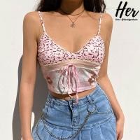 ราคา Sale/พร้อมส่ง สายเดี่ยวลายดอก ครอปคล้องคอ เสื้อโชว์หลัง ครอปสายฝอ ครอปรัดรูป สายเดี่ยวลูกไม้ [3356] (3278519833)