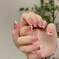 ราคา พร้อมส่งในไทย 24 ชิ้น เชอร์รี่ สั้น เล็บปลอมเล็บ Camellia เล็บโปร่งใส (27318384395)