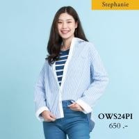 ราคา GSP Stephanie เสื้อมีปก แขนยาว ลายทางสีฟ้าขาว (OWS24PI) (22106328123)