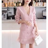 ราคา เดรสสูทแขนยาว ชุดทำงานแต่งขนฟรุ้งฟริ้ง Vshop (7981273538)