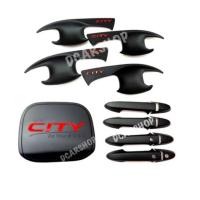 ราคา เบ้ารองมือเปิด+ครอบมือจับ(มีปุ่มกด)+ฝาถัง CITY ซิตี้ปี 2014-2019 สีดำด้านโลโก้แดง (11834855336)