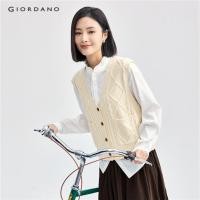 ราคา GIORDANO WOMEN V-neck cable knit button-front sweater vest 05354703 (27270989671)