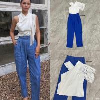 ราคา เซท 2 ชิ้น เสื้อสายเดี่ยวไขว้สลับแมทซ์กับกางเกงขายาวเอวสูง (16094996959)