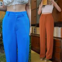 ราคา Sandy Pants กางเกงทรงขากระบอกตรง ดีเทลผ้าเนื้อทราย สีสดสวย (20377590613)