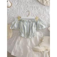 ราคา เสื้อครอปสายรุ้ง งานสม็อคปาดไหล่ (22743387390)