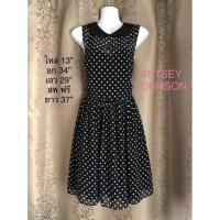 ราคา ‼️พร้อมส่ง‼️BETSEY JOHNSON • เดรสชีฟองพรีเมี่ยม แขนกุด คอบัว ลายจุด (อก 34”) >> แบรนด์แท้ % (9089151269)