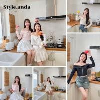 ราคา style.anda เสื้อปาดไหล่แขนยาว รูดซิป กิมมิคกระดุมรูปโบว์ ykk007 (25842954382)