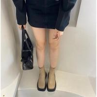 ราคา chloe.storeพร้อมส่ง36 รองเท้าบูทหุ้มข้อแบบสวม น้ำตาล เบจ (22214794553)