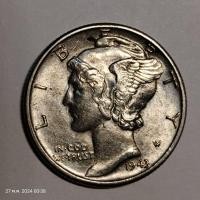 ราคา เหรียญ 10 เซนต์ อเมริกา เนื้อเงิน ปีเก่า 1943 หายาก (1943 US Mercury Dime) (27201514780)