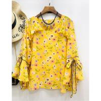 ราคา เสื้อชีฟอง สาวอวบ อกฟรีไซส์40-50นิ้ว เสื้อระบายไหล่ แต่งโบว์แขน น่ารักมากกกผ้าชีฟอง (3957332421)