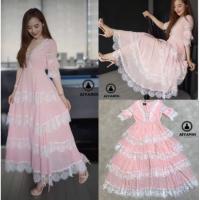ราคา สวยอลัง!!! ❌มีไซร้S Maxi Dress เดรสสีชมพูกระโปรงระบายชั้นๆ งานป้าย Aiyarin (5953492971)