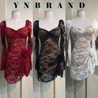 ราคา ชุดเดรชสั้นแขนยาวผ้าลูกไม้ (28377911918)