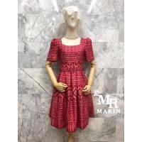 ราคา เดรสผ้าไทย ชุดผ้าไทย ชุดทำงาน เดรสลายไทย เดรสลายไทย รสลายไทย ป้าย marin สีม่วง สีแดง (5454747517)