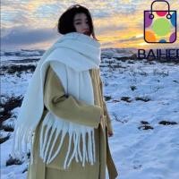 ราคา Baihee ผ้าพันคอพู่ยาว, ผ้าพันคอแคชเมียร์ฤดูหนาว Mohair, หรูหรานุ่มสีทึบหนา Fringed ผ้าคลุมไหล่หญิง (28763291811)