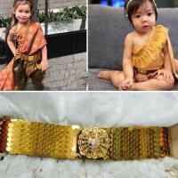 ราคา เข็มขัดเกล็ดปลา ชุดไทยยางยืดแต่งคริสตัล สีทอง (1403439765)