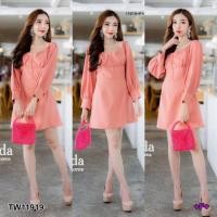 ราคา TW11919 Dress เดรสไหล่เดียวทรงปาดไหล่ แขนยาวทรงแขนพอง (7520058813)