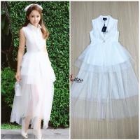 ราคา เดรสสีขาวกระโปรงมุ้งหรูไฮโซ (8112276068)