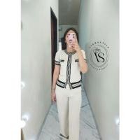 ราคา ใหม่!!️Topping-knit one set-ชุดเสื้อถักเนื้อละเอียด cln ยาวลายทางสีครีม/ยาว (23886595576)