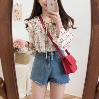 ราคา เสื้อชีฟองสไตล์เกาหลี สีครีมลายดอกสีแดง (6235147184)