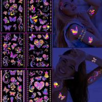 ราคา 1/2 ชิ้น 3D ผีเสื้อสติ๊กเกอร์รอยสักเรืองแสง - DIY Body Art Decals - เทศกาลดนตรีแต่งหน้าสติกเกอร์ - ดอกไม้เรืองแสงสักปลอมชั่วคราว - เรืองแสงใน Dark Tattoo สติกเกอร์ (29627875313)