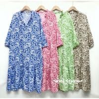 ราคา เดรสคอจีนแขนสามส่วน ผ้าไหมอิตาลีชายระบายพริ้ว ลายไทย ไซส์ใหญ่ (29903198773)