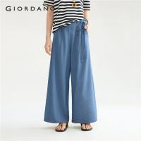 ราคา GIORDANO WOMEN Ribbon half elastic waist wide leg pants 18415509 (29384728183)