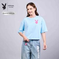 ราคา PLAYBOY เสื้อยืดคอกลมแขนสั้นทรงครอป พิมพ์กระต่ายโลโก้ที่อกด้านซ้ายและกลางหลัง P1WT259TF010BL (40953199376)