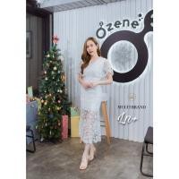 ราคา แม็กซี่เดรส ออกงาน ไซส์ใหญ่ บิ็กไซส์ ผ้าลูกไม้ฝรั่งเศส คอวี แขนกระดิ่งสั้น ทรงเข้ารูป ลายระบายหางปลา สวยหรูดูดีมากค่ะ (19905169181)