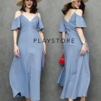 ราคา เดรสยาวช่วงบนเป็นสายเดี่ยวปาดไหล่ทรงสวยแขนระบาย เข้ารูปช่วงเอว playstore (2461057303)