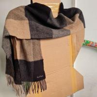 ราคา ผ้าพันคอ Paul Smith ลายตาราง สีเทาดำน้ำตาลอ่อนผ้าวูล มือสอง สภาพดี (22263288489)