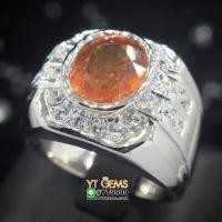 ราคา แหวนบุษราคัม สีน้ำโขง แหวนล้อมเพชร แหวนเงินแท้ 92.5% ชุบทองคำขาว ประดับ พลอยบุษราคัมแท้ ตกแต่ง เพชร (29117741378)