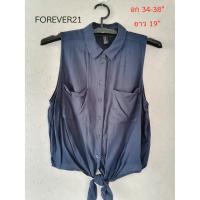 ราคา เสื้อเชิ๊ตคอปก FOREVER21 ผ้าลินิน สีน้ำกรม ผูกเอว ผ้านิ่มใส่บาย (5443088668)