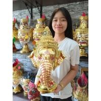 ราคา เศียรครู พระพิฆเนศ (ขนาดกลาง) เกรดพรีเมี่ยม กว้าง 11 นิ้ว สูงรวมฐาน 18 นิ้ว งานกระดาษ ทองเค ประดับเพชร วาดลวดลายไทย (23374312577)