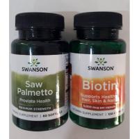 ราคา (ชุดอาหารเสริม บำรุงรากผมให้แข็งแรง) Swanson Saw Palmetto 320 mg 60 softgels + Biotin 5000 mcg 100 capsules (6521586204)
