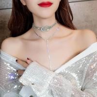 ราคา Layered Crystal Choker Necklace Bling Bling Knot Y Chain Long Tassel Pendant Necklaces (1817327493)