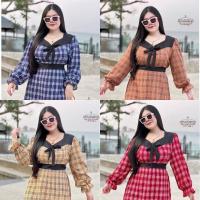 ราคา เดรสสาวอวบ F216 เดรสสก็อตแขนยาว เดรสแต่งขอบสีดำผ้าไหมอิตาลี (15462298384)