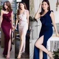 ราคา Maxi Dress แม้กซี่เดรสเกาะอกสายเดียวระบาย 1 ข้าง ผ้าซาร่าทั้งชุด (7316354095)