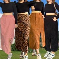 ราคา กระโปรงผ้าลูกฟูกยาวผ่าหน้าไซส์ใหญ่ มีกระเป๋า2 ข้าง (18382851490)